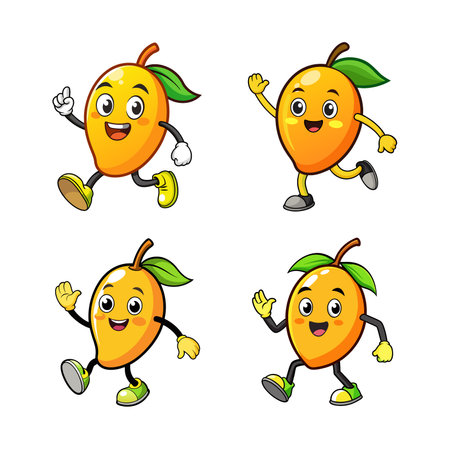 Animated Mango Character Set in Playful Cartoon Styleのイラスト素材