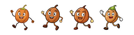 Cartoon fruit characters running with smiles on a white backgroundのイラスト素材