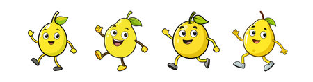 Happy cartoon pears and lemons on a white backgroundのイラスト素材