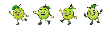 Cartoon Apples with Faces Dancing and Waving Handsのイラスト素材