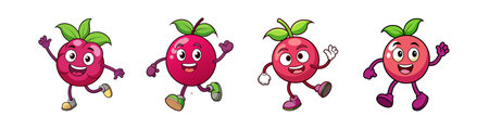 Cartoon berry characters with smiling faces on white backgroundのイラスト素材