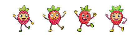 Happy raspberry cartoon characters in various poses on white backgroundのイラスト素材