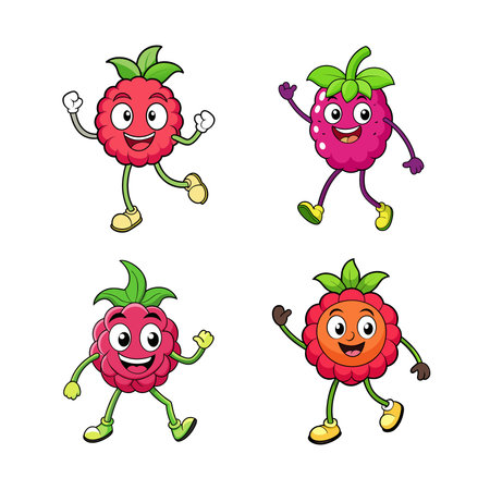 Cartoon raspberry character set. Vector illustration isolated on white background.
