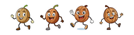 Cartoon rambutan fruits characters with happy facial expressions dancing