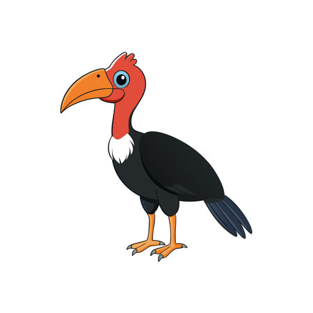 Cartoon red-necked bird with orange beak on white backdropのイラスト素材