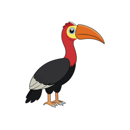 Cartoon Rufous Hornbill standing isolated on a white backgroundのイラスト素材
