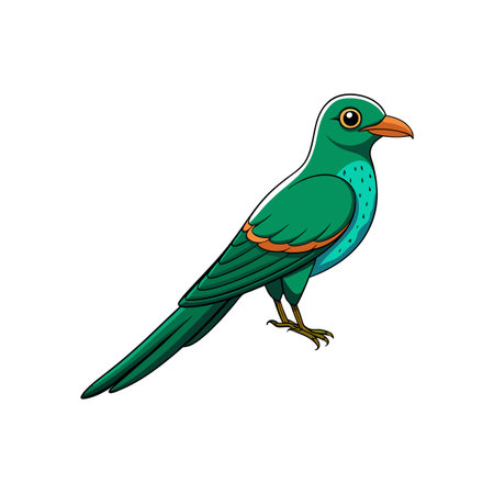 Stylized green bird illustration with clean lines and bright colorsのイラスト素材