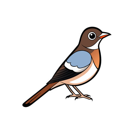 Cartoon illustration of a rufous nightingale bird side viewのイラスト素材