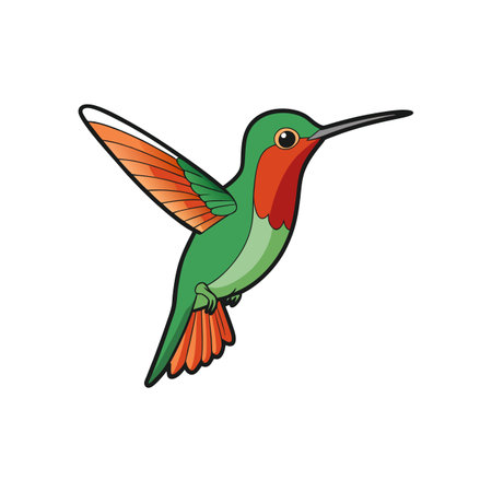 Cartoon hummingbird illustration with outlined shapes and vibrant colorsのイラスト素材