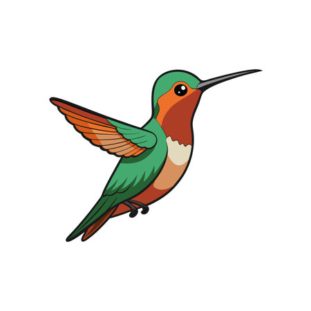 Cartoon illustration of a colorful hummingbird in flightのイラスト素材