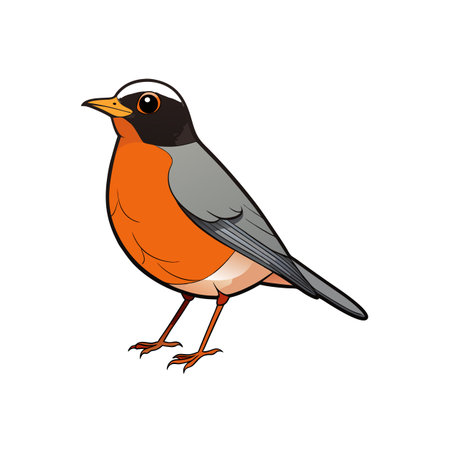 Cartoon Robin Bird Illustration on White Background Vector Graphicのイラスト素材