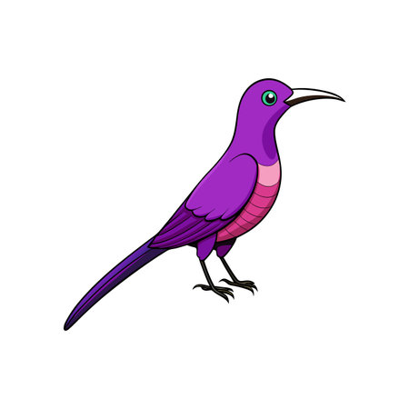 Purple cartoon bird with long beak standing side profileのイラスト素材