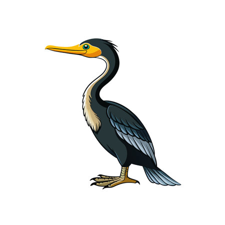 Elegant Cormorant illustration with striking yellow beak and green eyeのイラスト素材