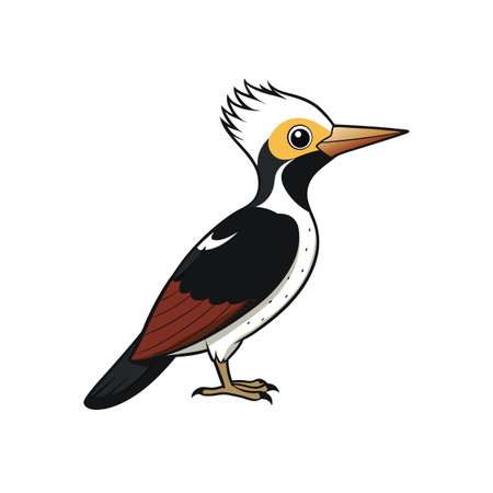 Cartoon Woodpecker Illustration in Black, Red and Brown Colorsのイラスト素材