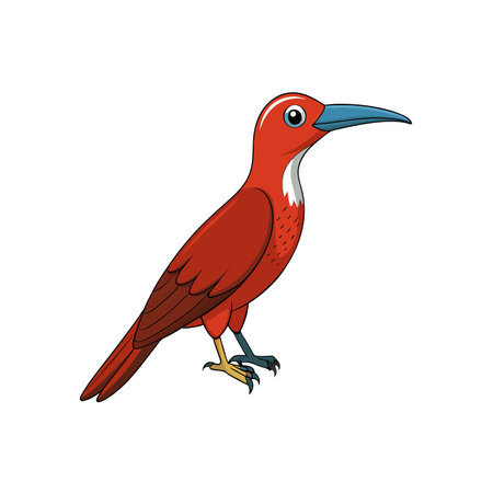 Stylized Red Bird with Blue Beak on White Backgroundのイラスト素材