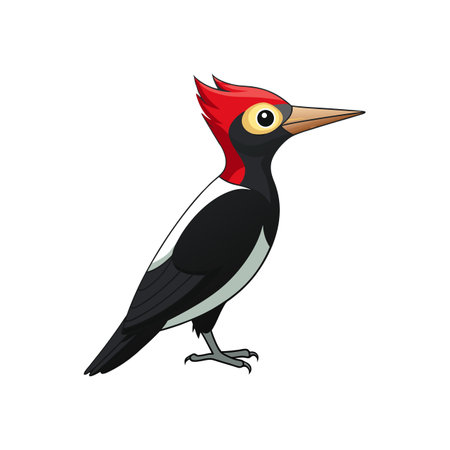Cartoon woodpecker illustration featuring red crest and black plumageのイラスト素材