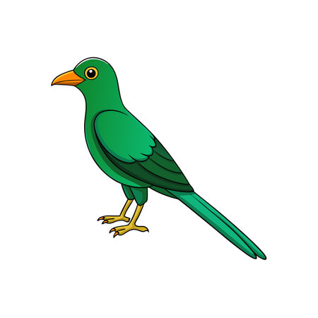 Illustration of a brightly colored green bird standing stillのイラスト素材