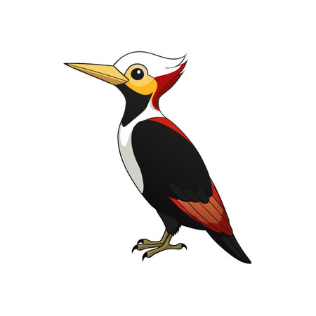 Cartoon Woodpecker with Red Crest and Yellow Beak Illustrationのイラスト素材