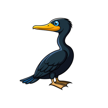 Cartoon Cormorant Bird Illustration Standing Against White Backgroundのイラスト素材