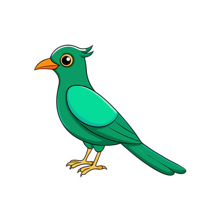 Cartoon Green Bird Illustration with Black Outline on Whiteのイラスト素材
