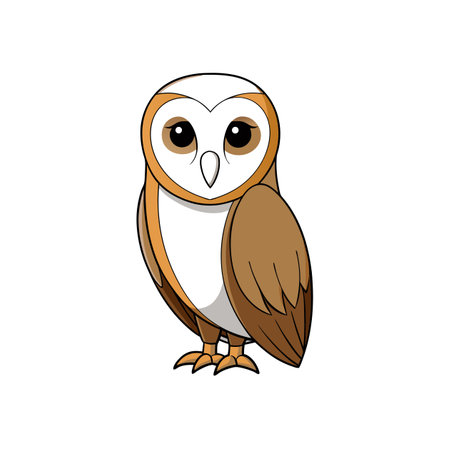 Cartoon owl illustration with detailed wing feathers and outlineのイラスト素材