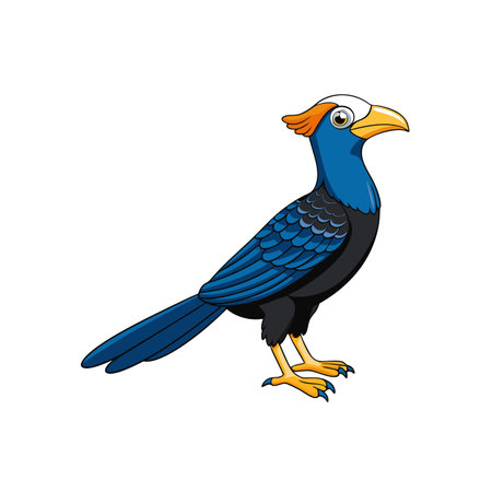 Vibrant blue and black cartoon bird isolated on whiteのイラスト素材
