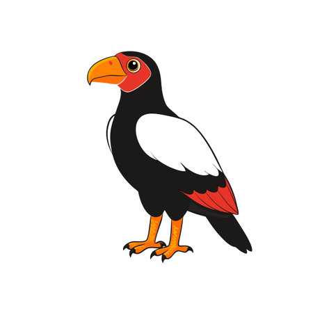 Cartoon illustration of a colorful bird standing on white