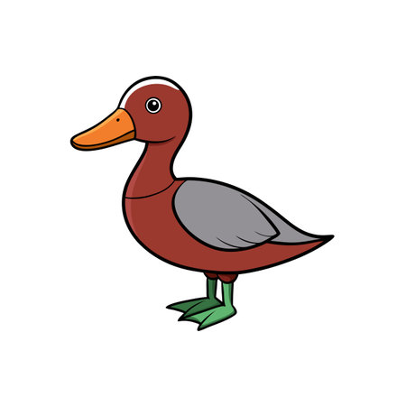 Cartoon duck illustration with red head and gray wingのイラスト素材
