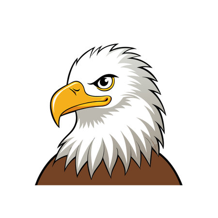 Cartoon Eagle Portrait with Focused Expression Isolated on White
