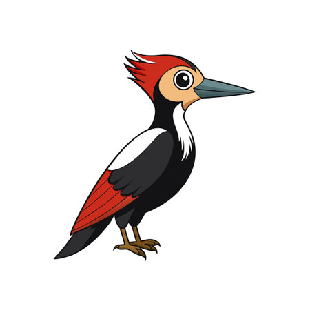 Cartoon woodpecker illustration with red crest and black feathersのイラスト素材