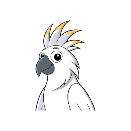 Cartoon style white cockatoo with yellow crest illustrationのイラスト素材