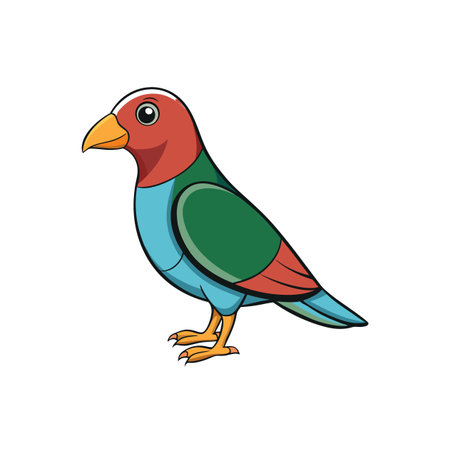 Colorful cartoon bird illustration on a white background stock