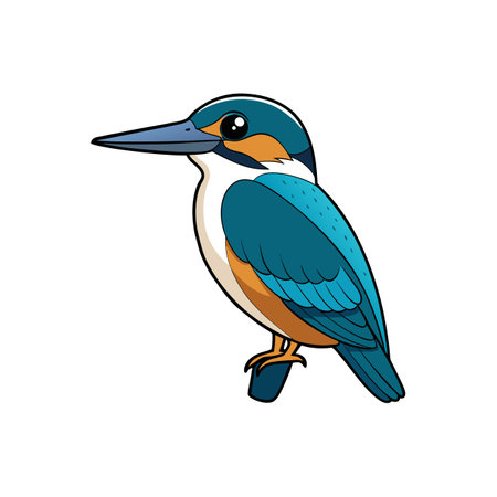 Cartoon kingfisher bird vector illustration sitting on small branchのイラスト素材
