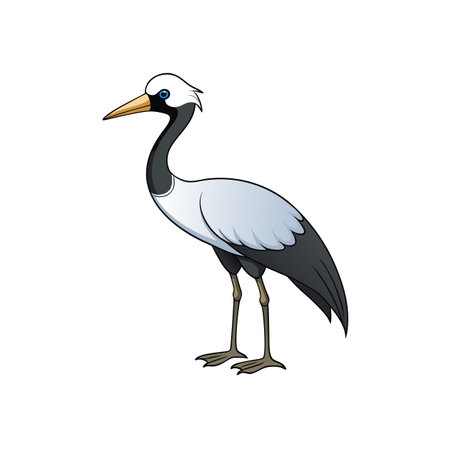Cartoon crane bird with gray and black feathers illustrationのイラスト素材