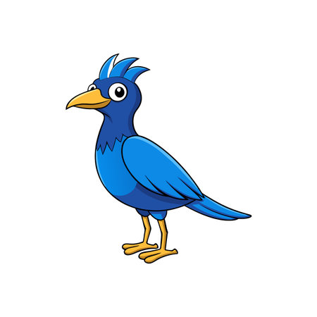 Cartoon blue bird with yellow beak and feet illustrationのイラスト素材