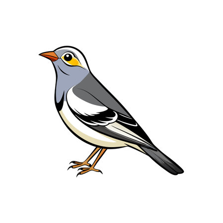 Stylized bird illustration with black outlines against a white backgroundのイラスト素材