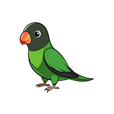 Cartoon green lovebird perched on white background illustration artのイラスト素材