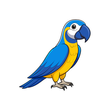 Cartoon blue and yellow macaw parrot on white backgroundのイラスト素材