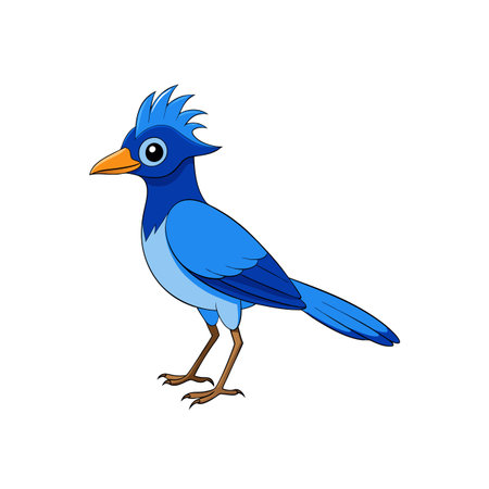 Cute Blue Bird Standing on Legs Cartoon Illustrationのイラスト素材