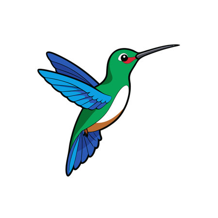 Vibrant cartoon hummingbird illustration in flight with blue wingsのイラスト素材