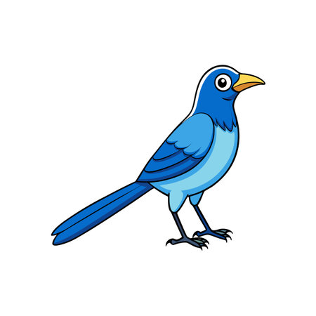 Cartoon blue bird illustration standing on a white backgroundのイラスト素材