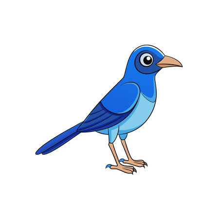 Cartoon Blue Bird Standing Profile View Isolated on Whiteのイラスト素材