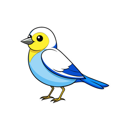 Cheerful cartoon bird with bright blue and yellow plumageのイラスト素材