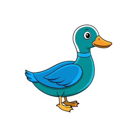 Cartoon teal duck with yellow bill and feet illustrationのイラスト素材