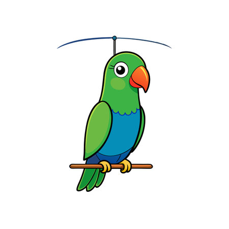 Cartoon parrot perched with propeller on white backgroundのイラスト素材