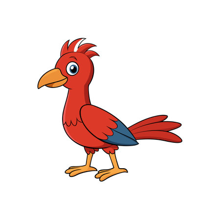 Whimsical red cartoon bird illustration against white backgroundのイラスト素材