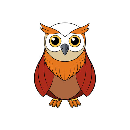Cartoon owl illustration with bold outlines and warm colorsのイラスト素材