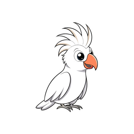 Cartoon white cockatoo parrot with crest feather designのイラスト素材
