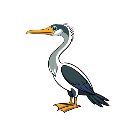 Cartoon Anhinga Bird Standing Profile Detailed Vector Illustration
