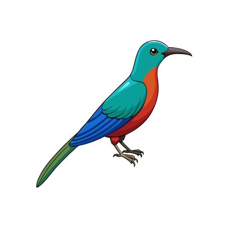 Vibrant colorful sunbird illustration with detailed wings and feathersのイラスト素材